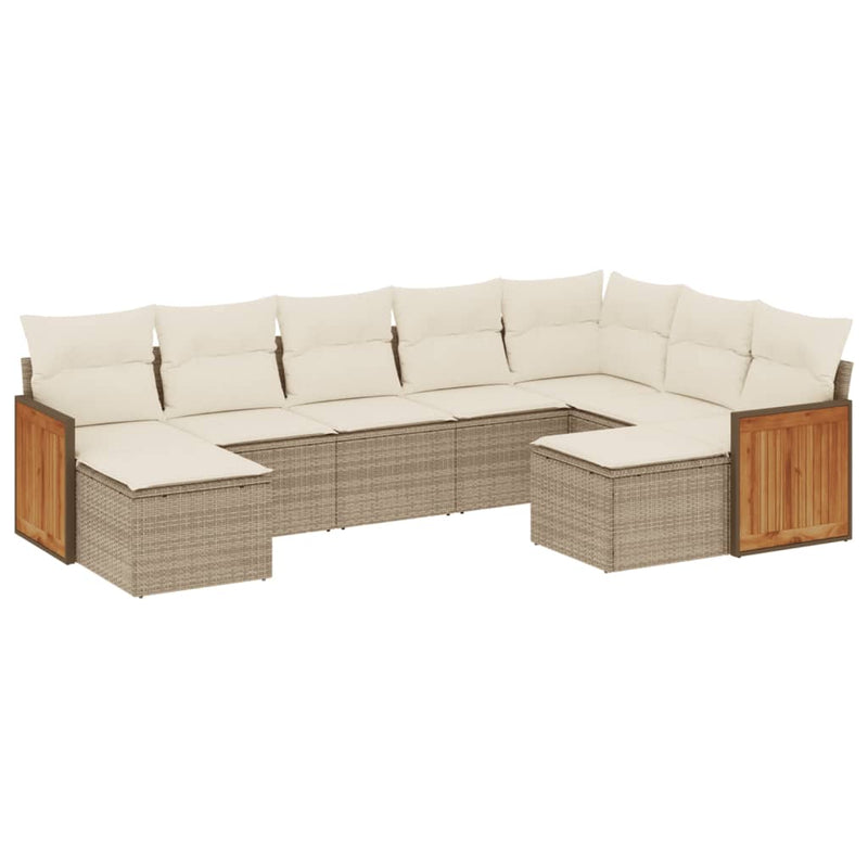 9-delige Loungeset met kussens poly rattan beige