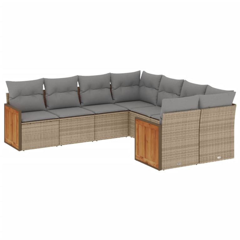 8-delige Loungeset met kussens poly rattan beige