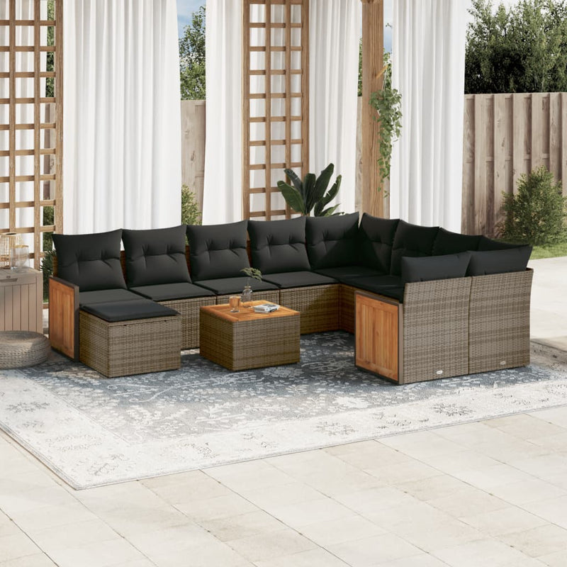 11-delige Loungeset met kussens poly rattan grijs