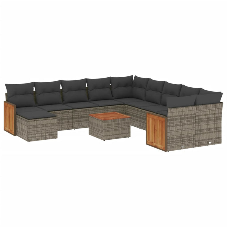 12-delige Loungeset met kussens poly rattan grijs
