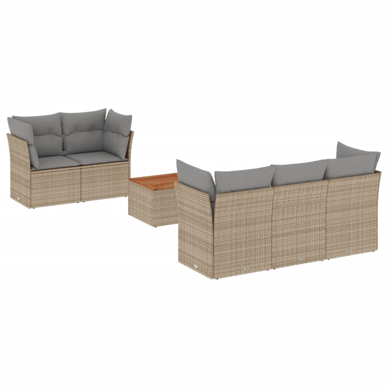 6-delige Loungeset met kussens poly rattan beige
