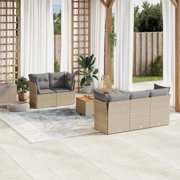 6-delige Loungeset met kussens poly rattan beige