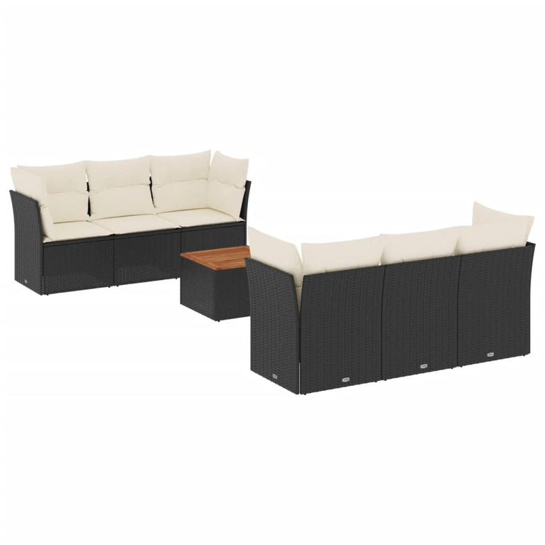 7-delige Loungeset met kussens poly rattan zwart