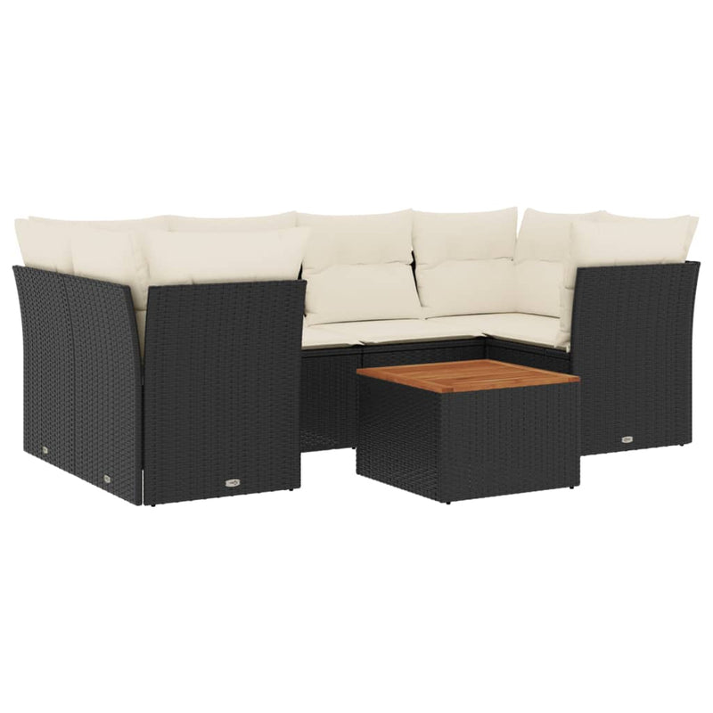 7-delige Loungeset met kussens poly rattan zwart