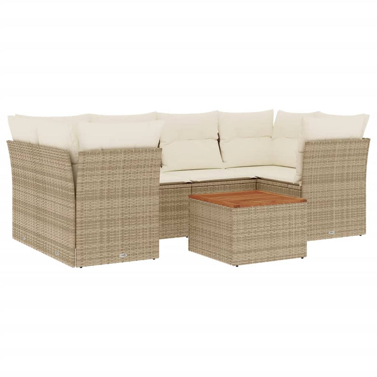 7-delige Loungeset met kussens poly rattan beige