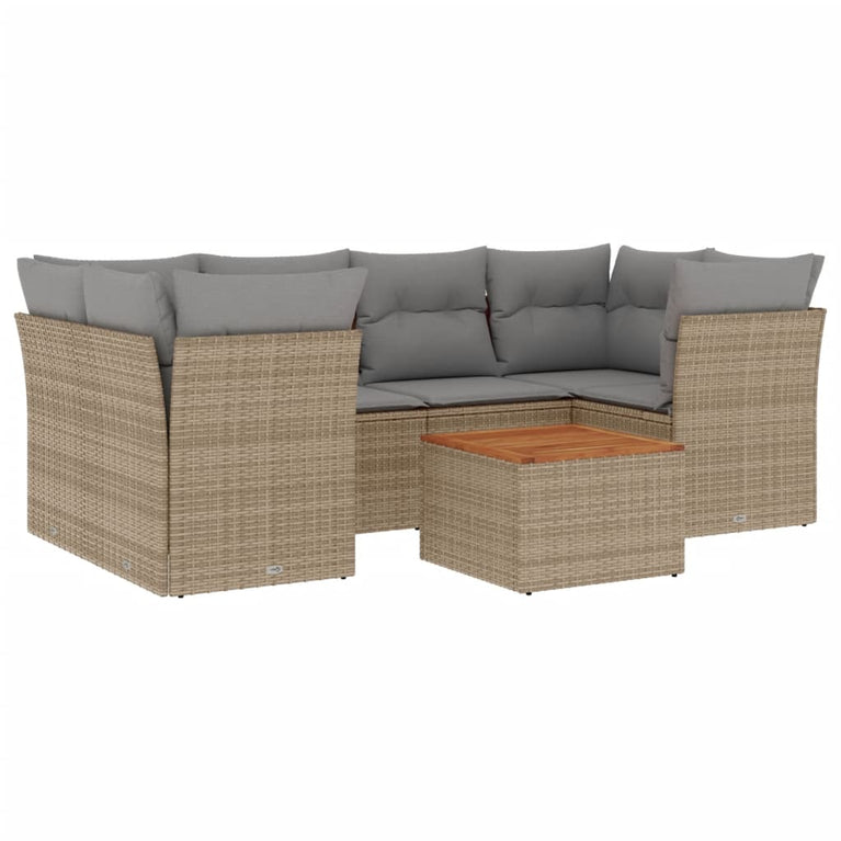 7-delige Loungeset met kussens poly rattan beige