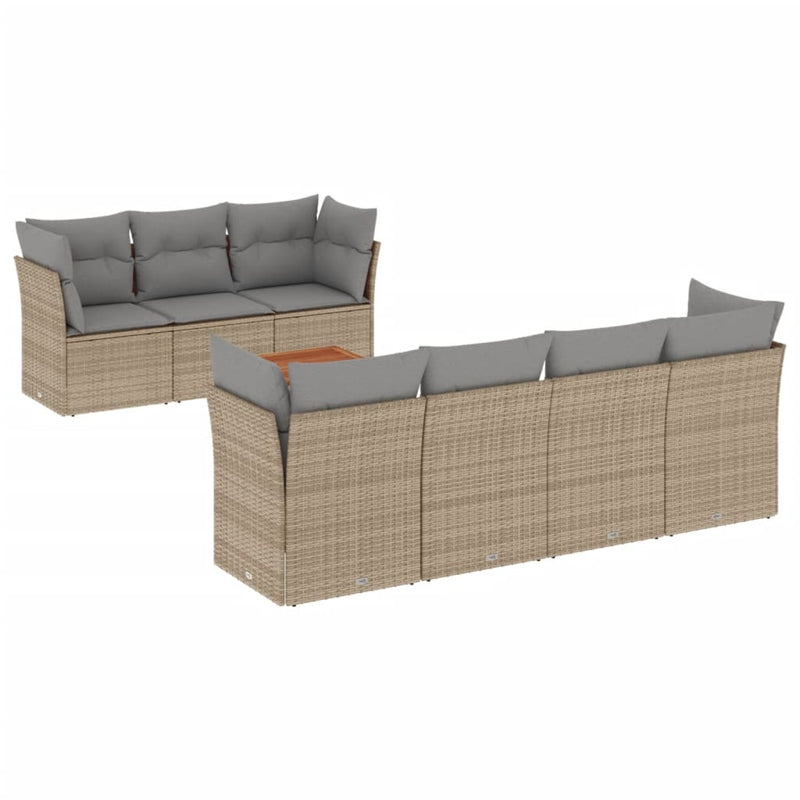 8-delige Loungeset met kussens poly rattan beige