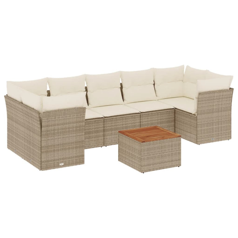 8-delige Loungeset met kussens poly rattan beige