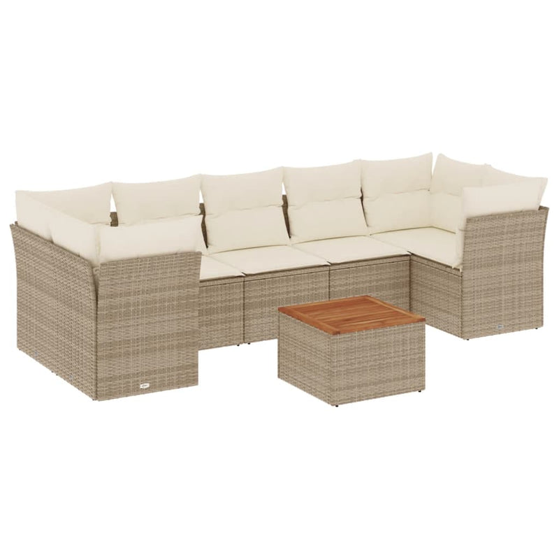 8-delige Loungeset met kussens poly rattan beige