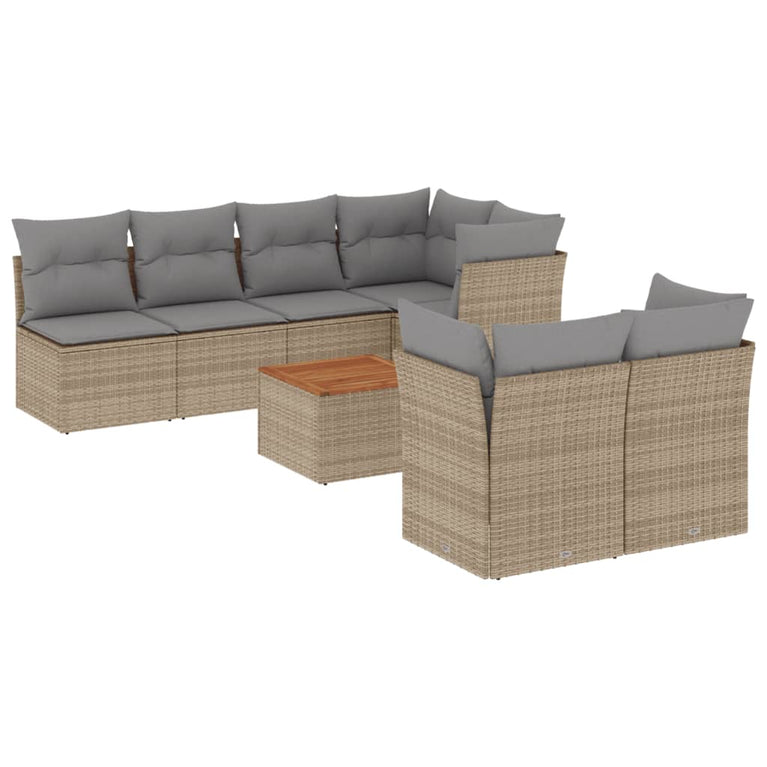 8-delige Loungeset met kussens poly rattan beige