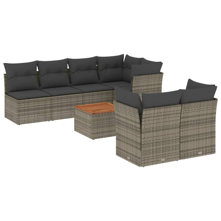 8-delige Loungeset met kussens poly rattan grijs