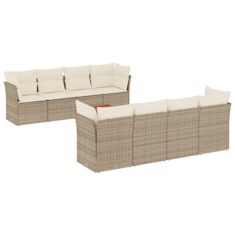 9-delige Loungeset met kussens poly rattan beige