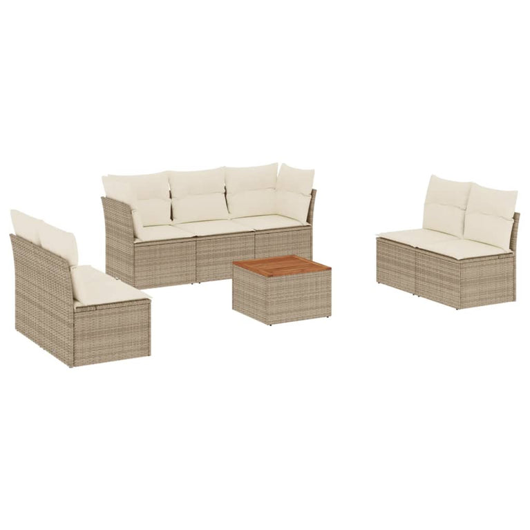 8-delige Loungeset met kussens poly rattan beige