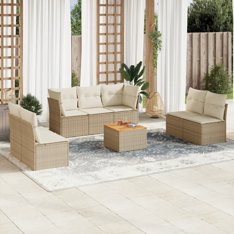 8-delige Loungeset met kussens poly rattan beige