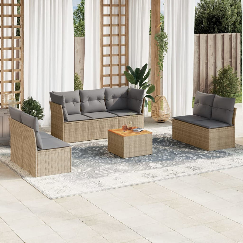 8-delige Loungeset met kussens poly rattan beige