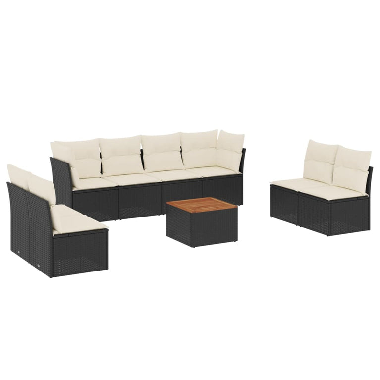 9-delige Loungeset met kussens poly rattan zwart