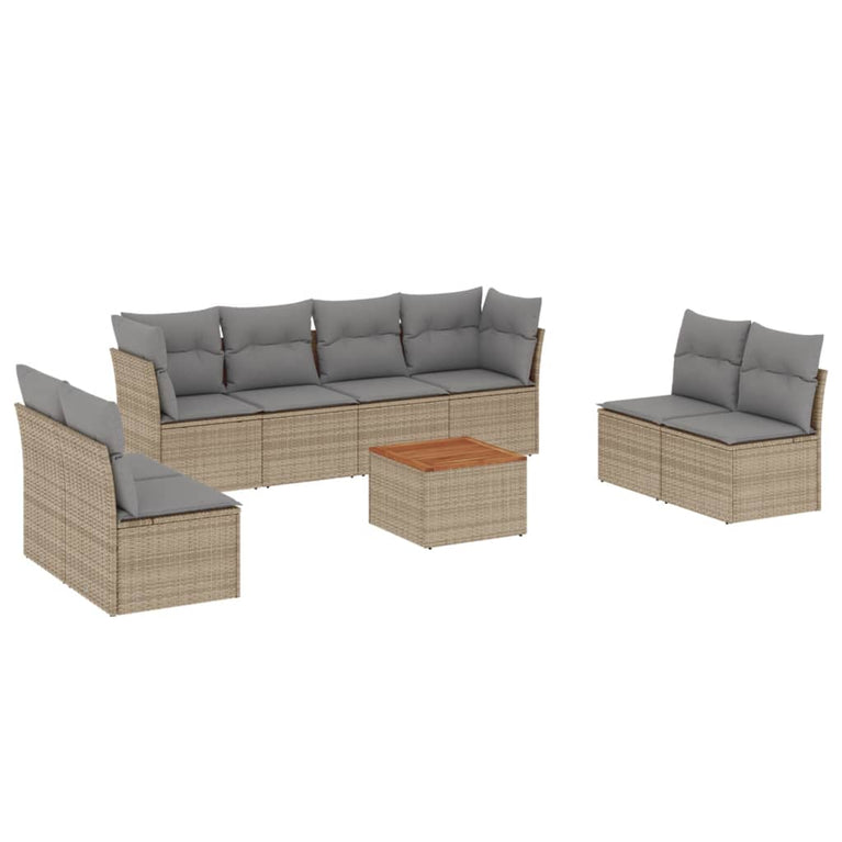 9-delige Loungeset met kussens poly rattan beige