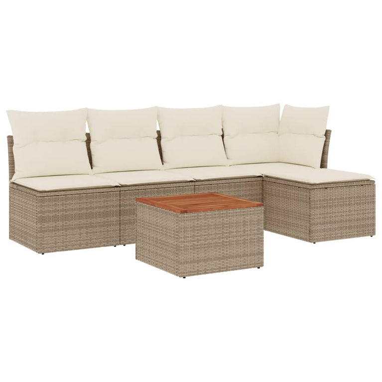 6-delige Loungeset met kussens poly rattan beige