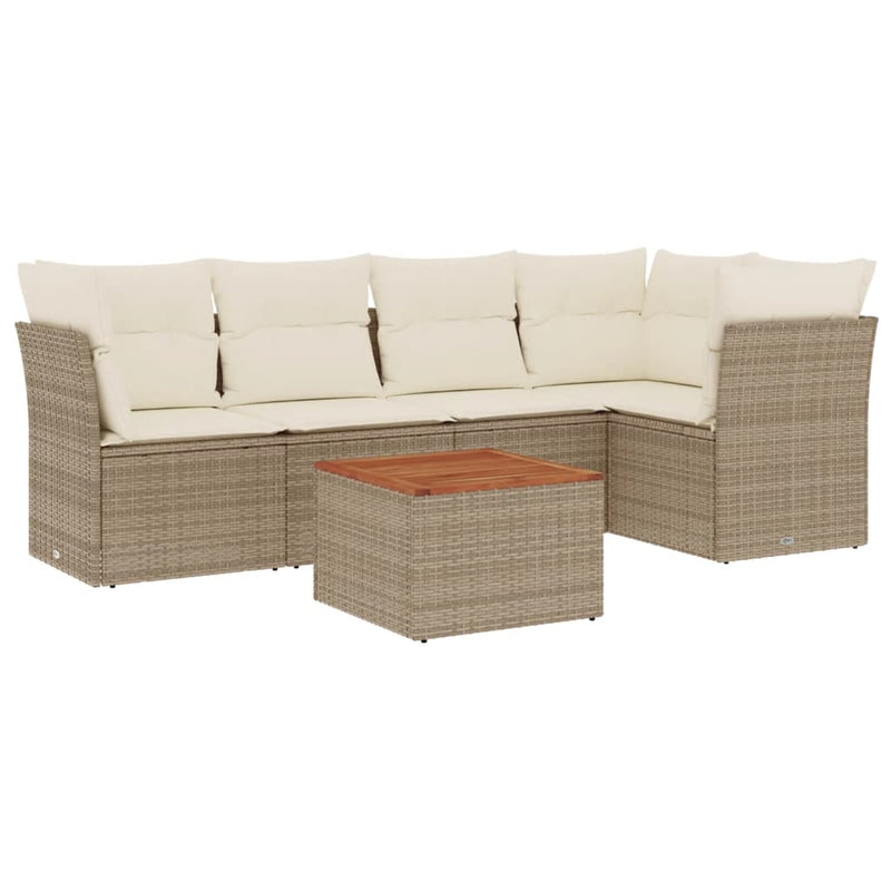 6-delige Loungeset met kussens poly rattan beige