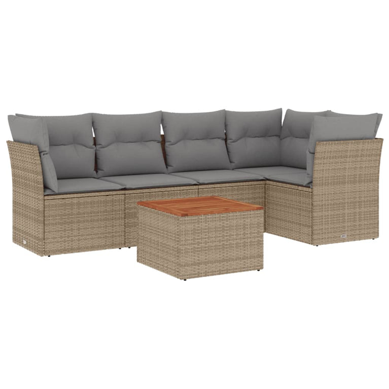 6-delige Loungeset met kussens poly rattan beige