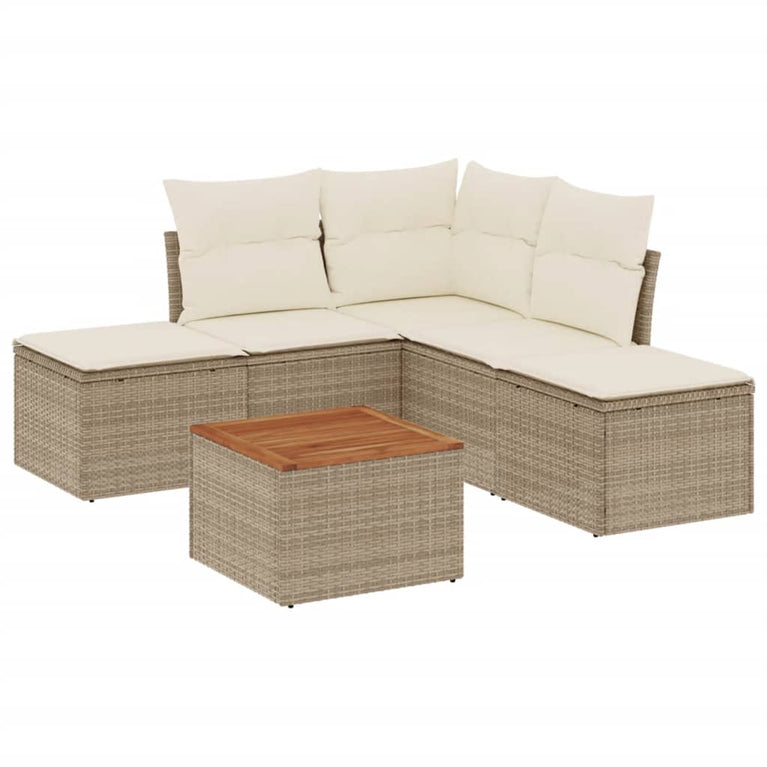 6-delige Loungeset met kussens poly rattan beige