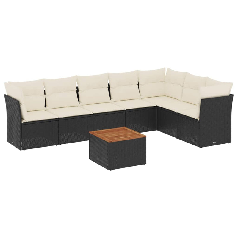 8-delige Loungeset met kussens poly rattan zwart