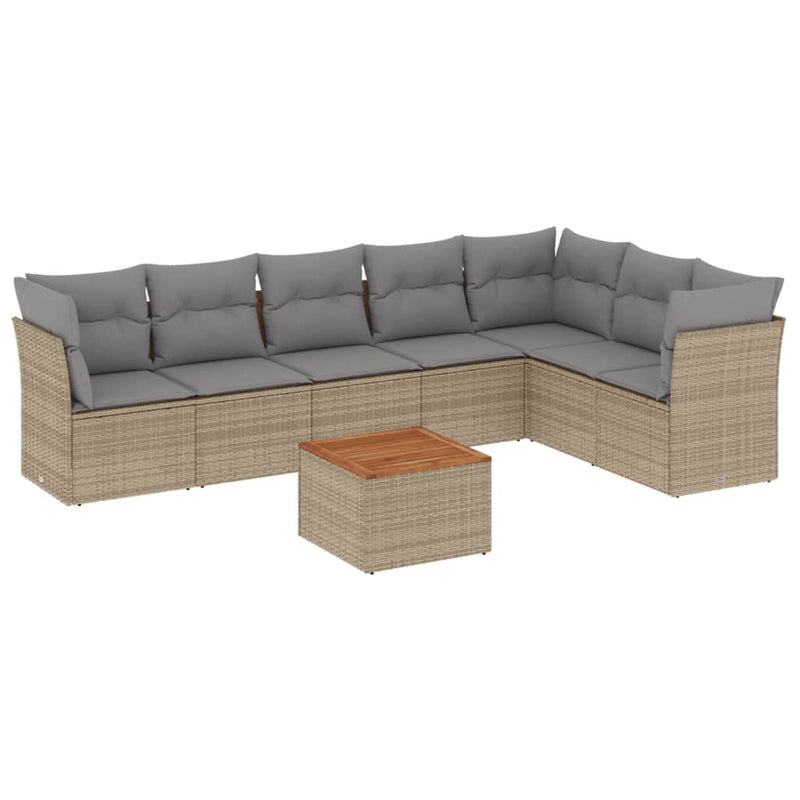 8-delige Loungeset met kussens poly rattan beige