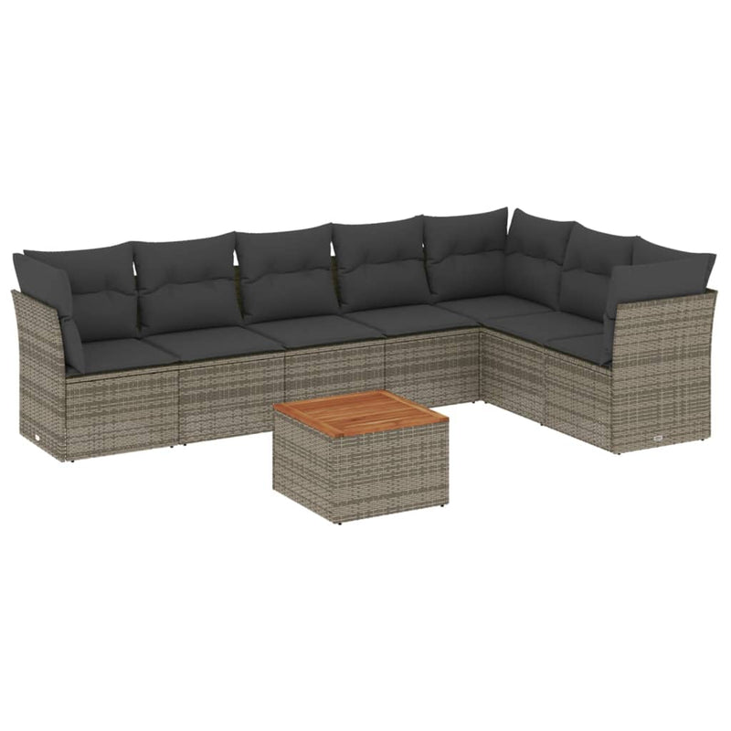 8-delige Loungeset met kussens poly rattan grijs