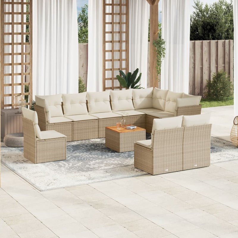 11-delige Tuinset met kussens poly rattan beige