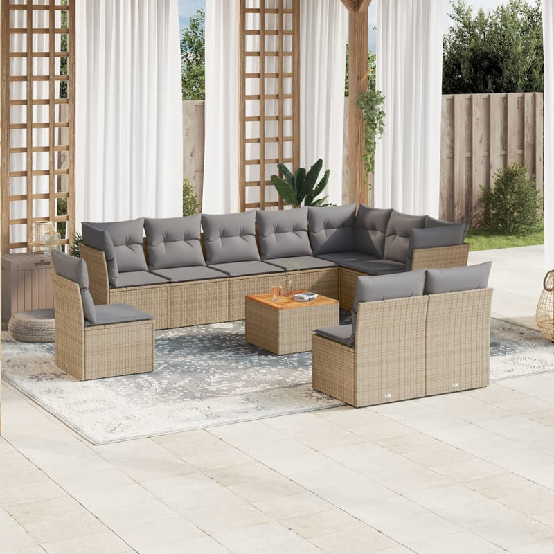 11-delige Tuinset met kussens poly rattan beige