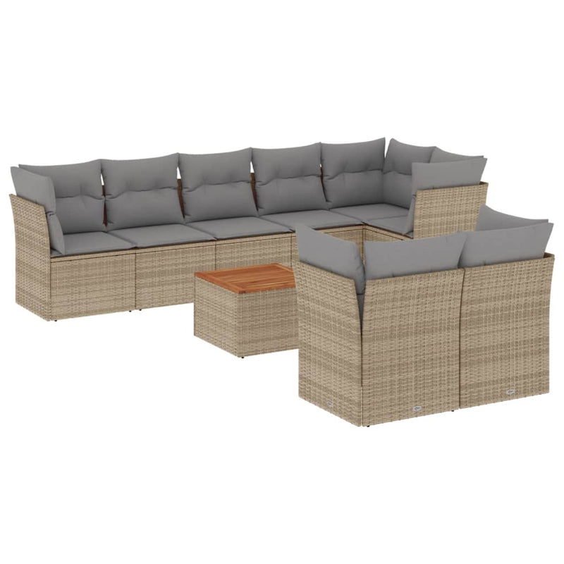 9-delige Loungeset met kussens poly rattan beige