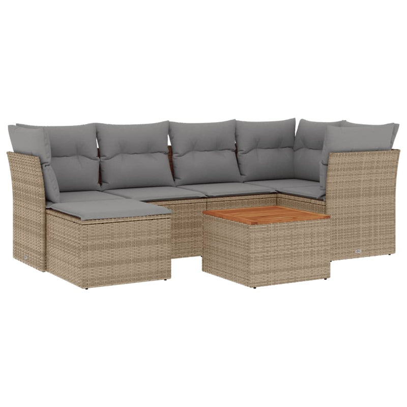 7-delige Loungeset met kussens poly rattan beige