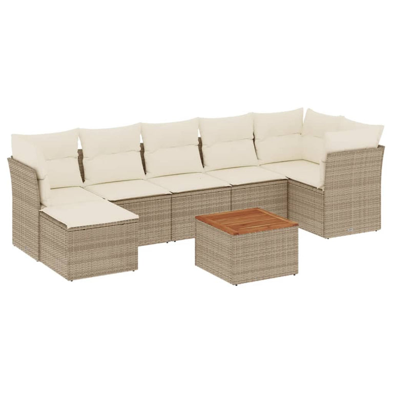 8-delige Loungeset met kussens poly rattan beige