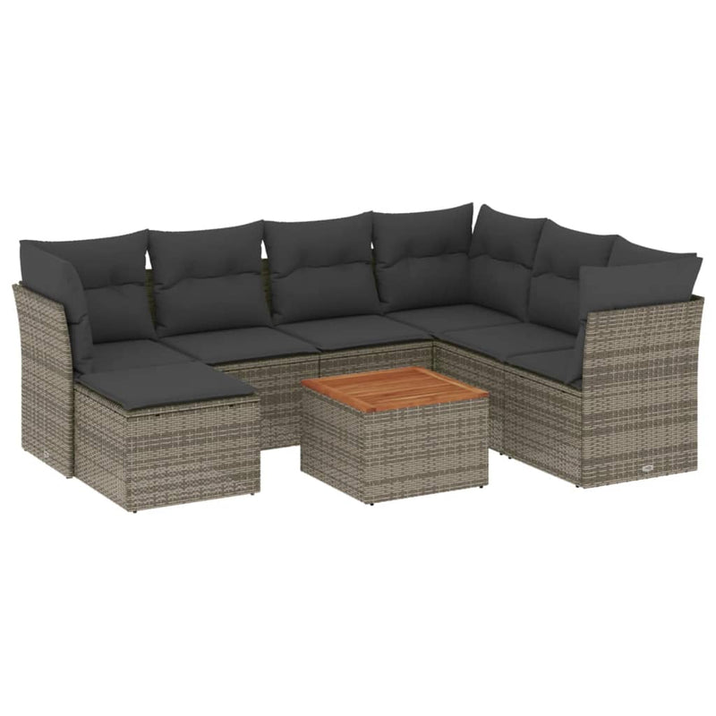 8-delige Loungeset met kussens poly rattan grijs