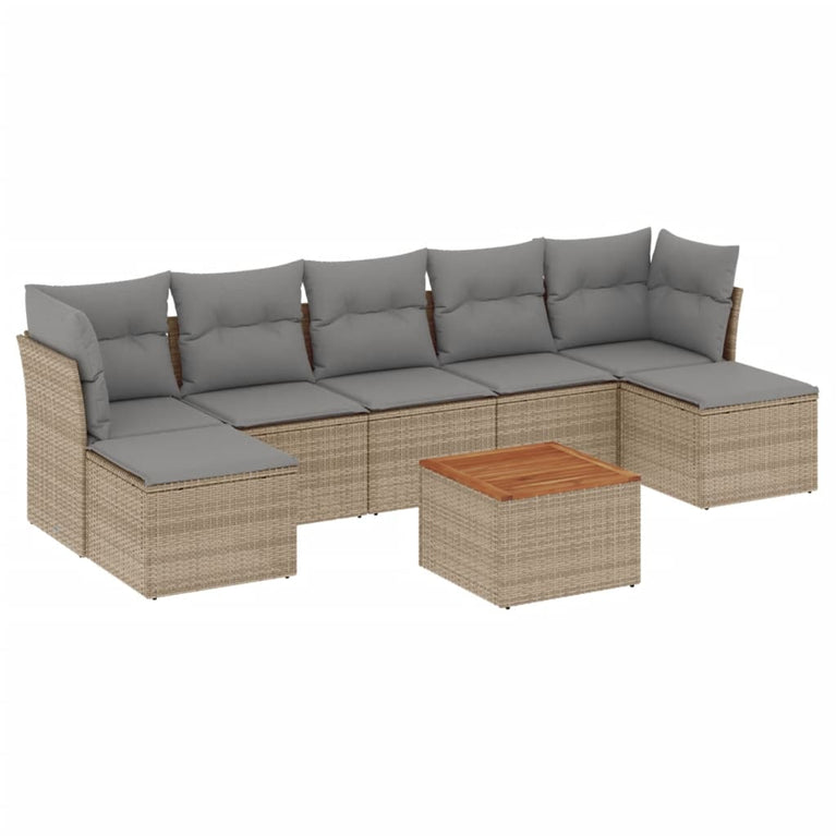 8-delige Loungeset met kussens poly rattan beige