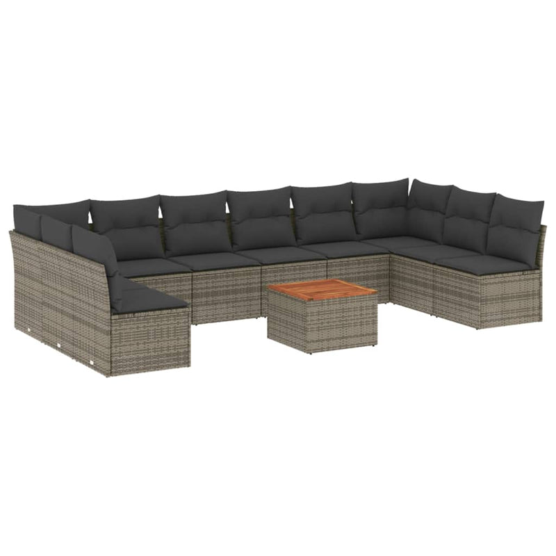 11-delige Loungeset met kussens poly rattan grijs