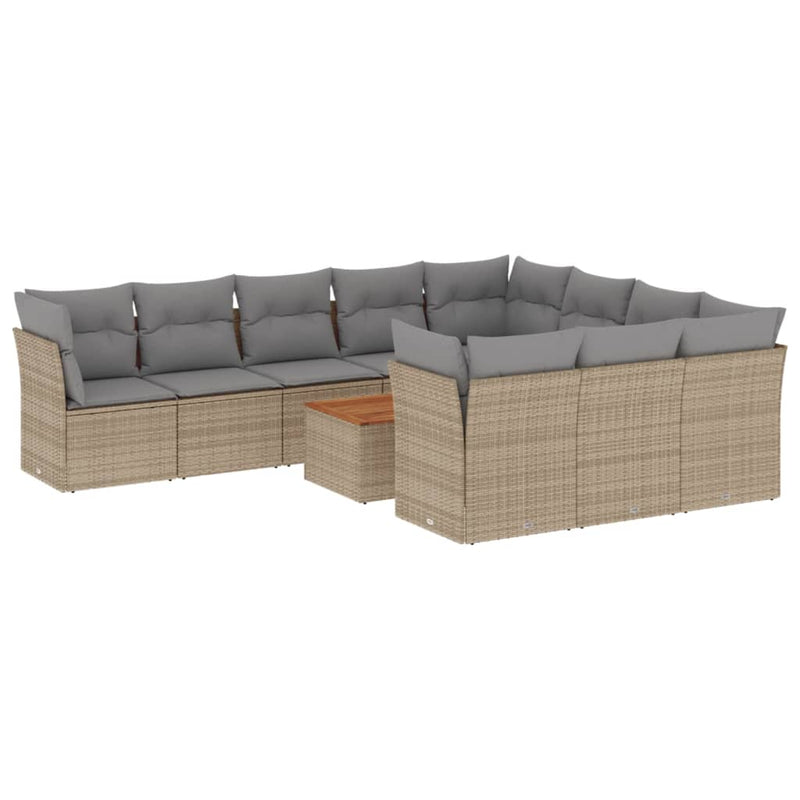 11-delige Tuinset met kussens poly rattan beige