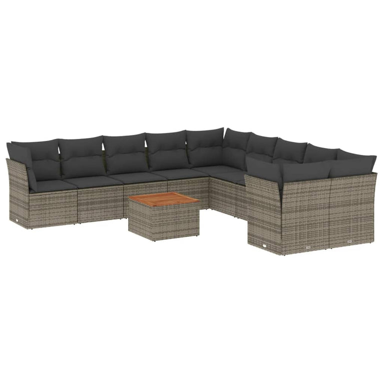 11-delige Loungeset met kussens poly rattan grijs