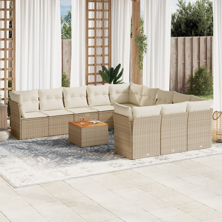 12-delige Loungeset met kussens poly rattan beige