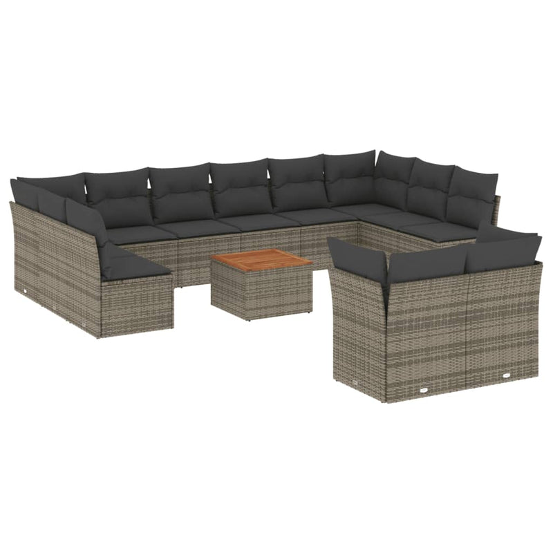 13-delige Loungeset met kussens poly rattan grijs