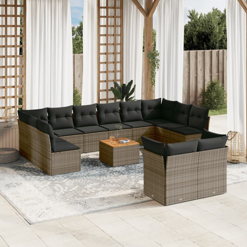 13-delige Loungeset met kussens poly rattan grijs