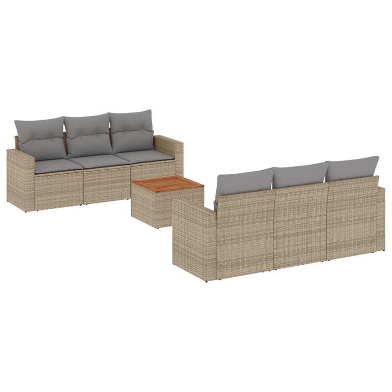 7-delige Loungeset met kussens poly rattan beige