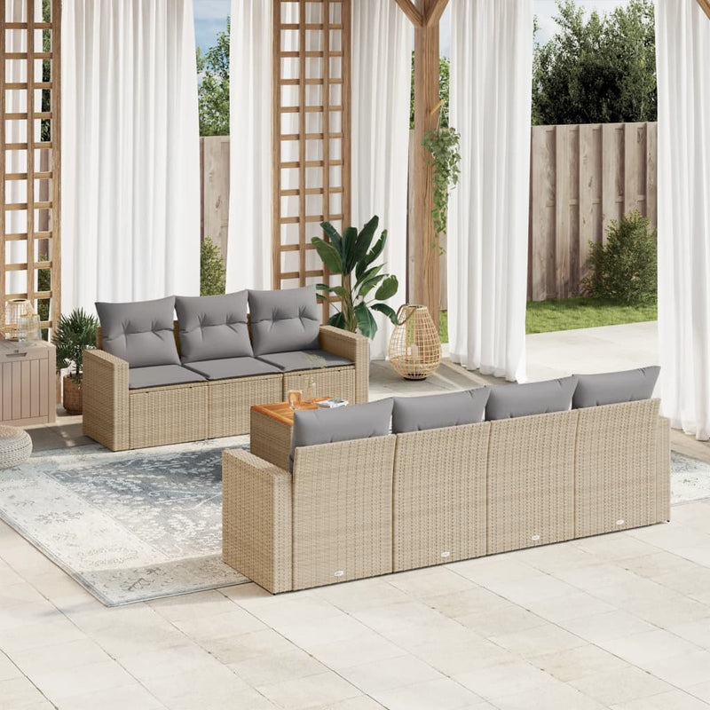 8-delige Loungeset met kussens poly rattan beige
