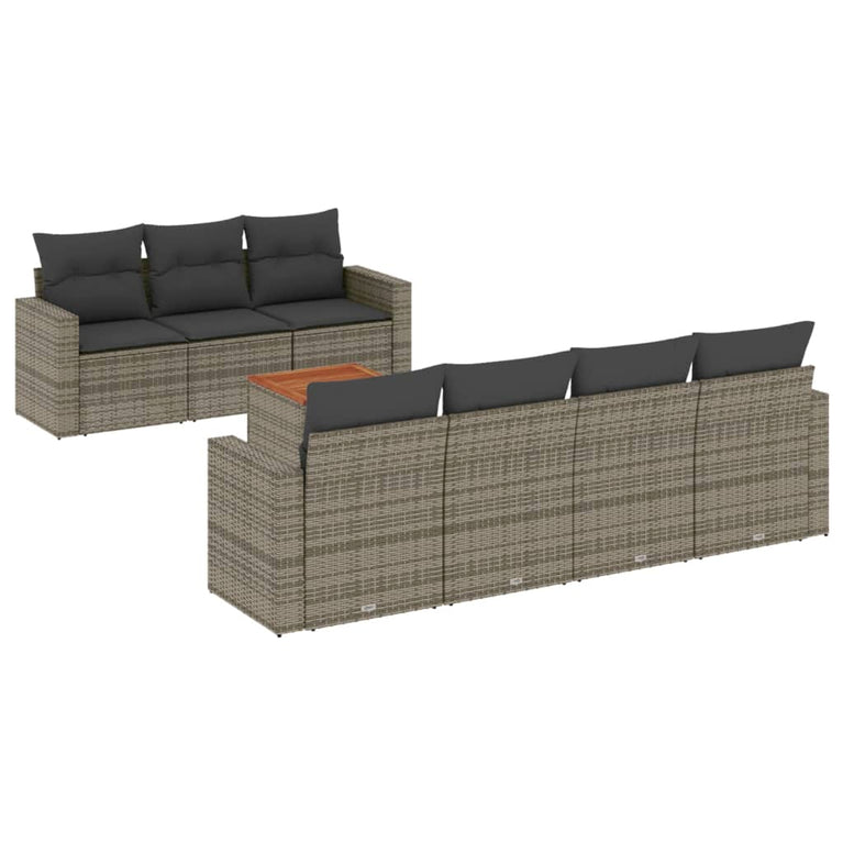 8-delige Loungeset met kussens poly rattan grijs