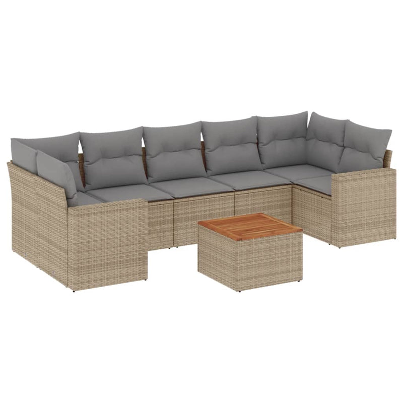 8-delige Loungeset met kussens poly rattan beige