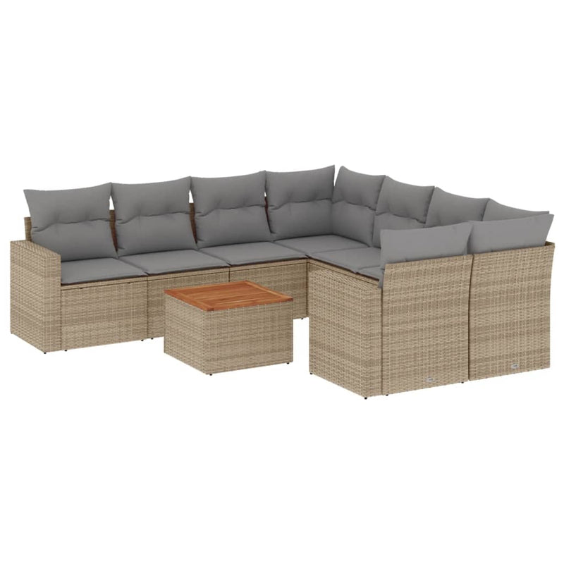 9-delige Loungeset met kussens poly rattan beige