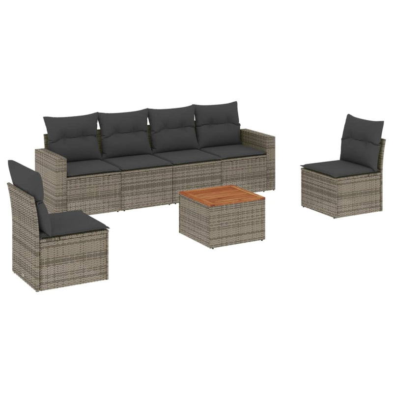 7-delige Loungeset met kussens poly rattan grijs