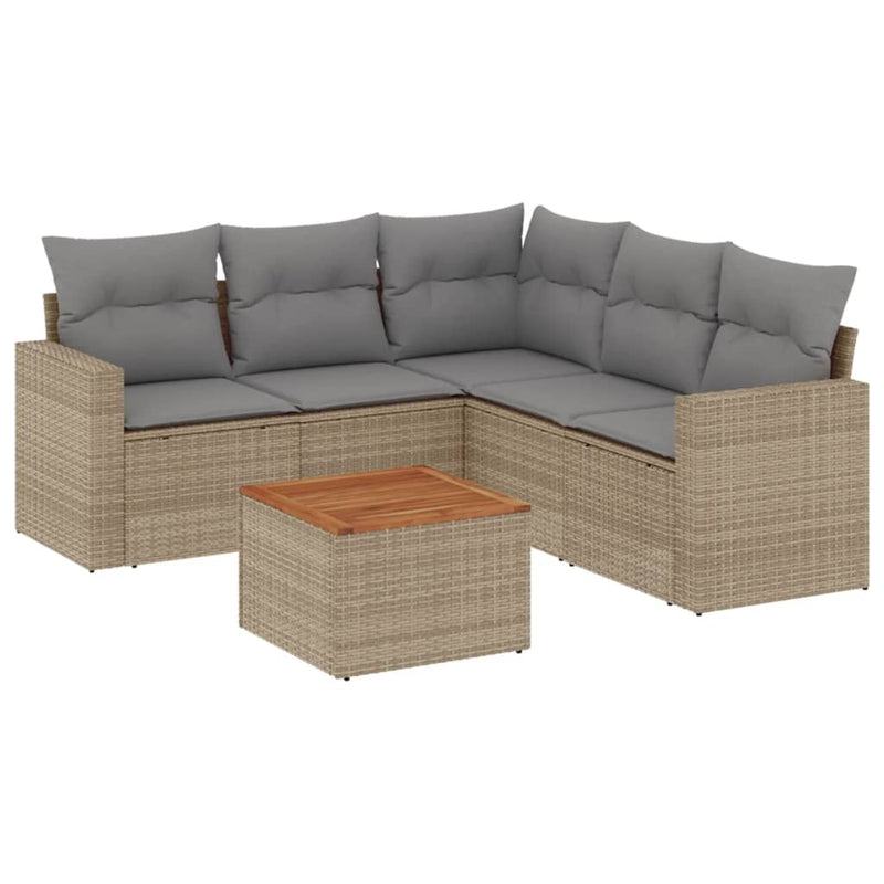 6-delige Loungeset met kussens poly rattan beige