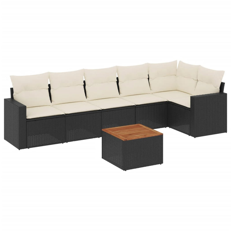 7-delige Loungeset met kussens poly rattan zwart