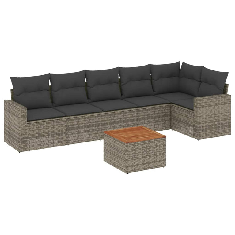 7-delige Loungeset met kussens poly rattan grijs